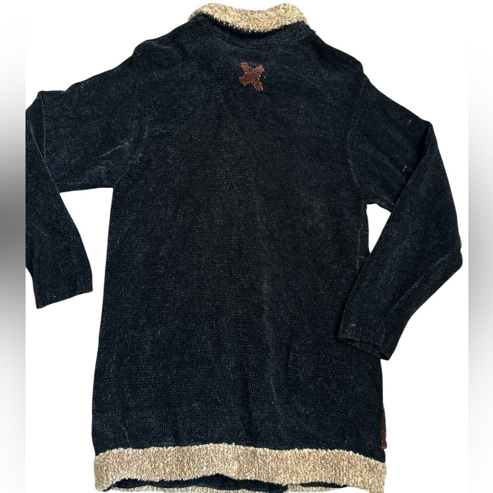 RARE! Vintage Berek chenille Wool blend Beat Black Cardigan Grandma Core Sz L - Picture 2 of 7